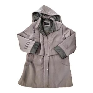 PA Originals Winter Coat‎ Womens L Beige Pockets Zip Snap Hooded Lined Jacket